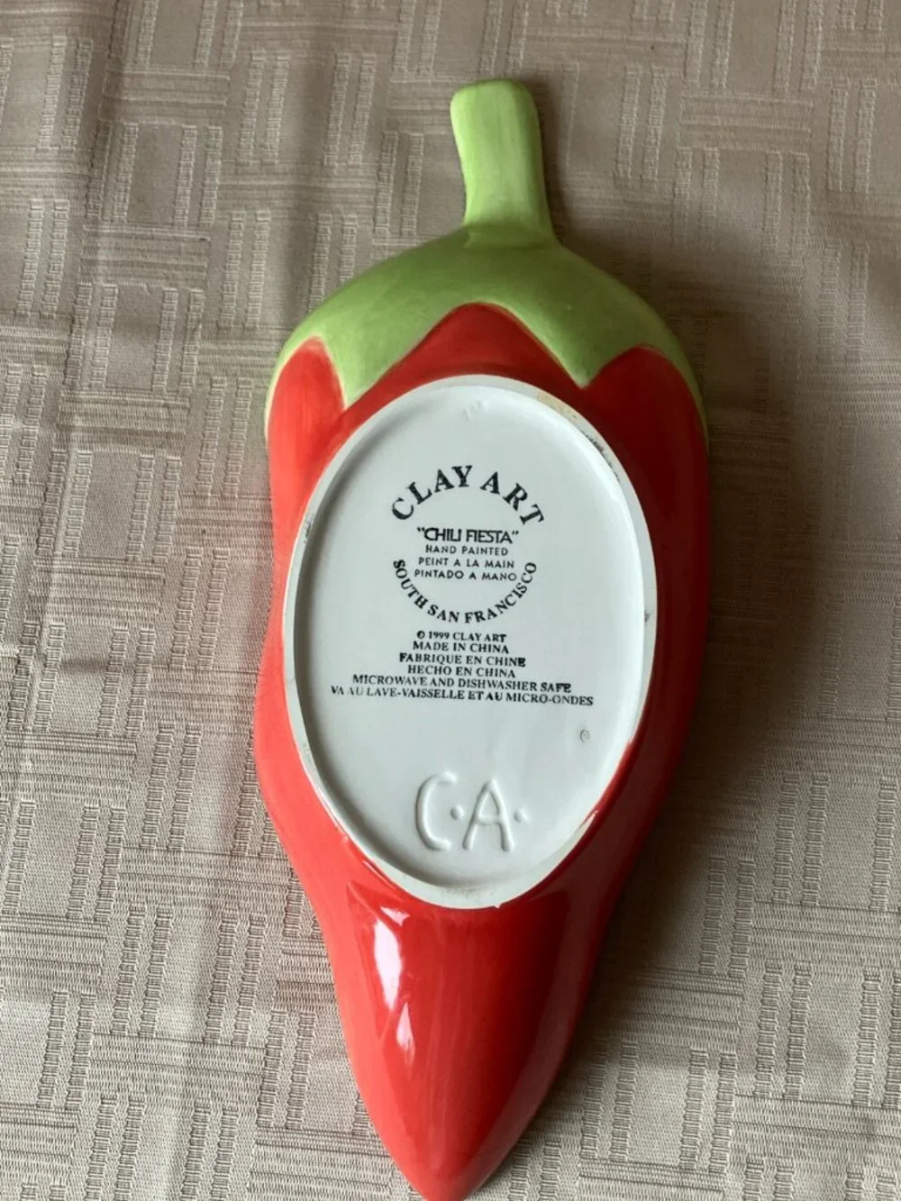 VTG Clay Art Hand Painted Red Chili Pepper Dish Trinket Candy Serving Bowl